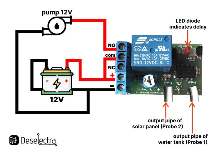 Solar panel boiler differential thermostat hot water pump controller 12V 10A